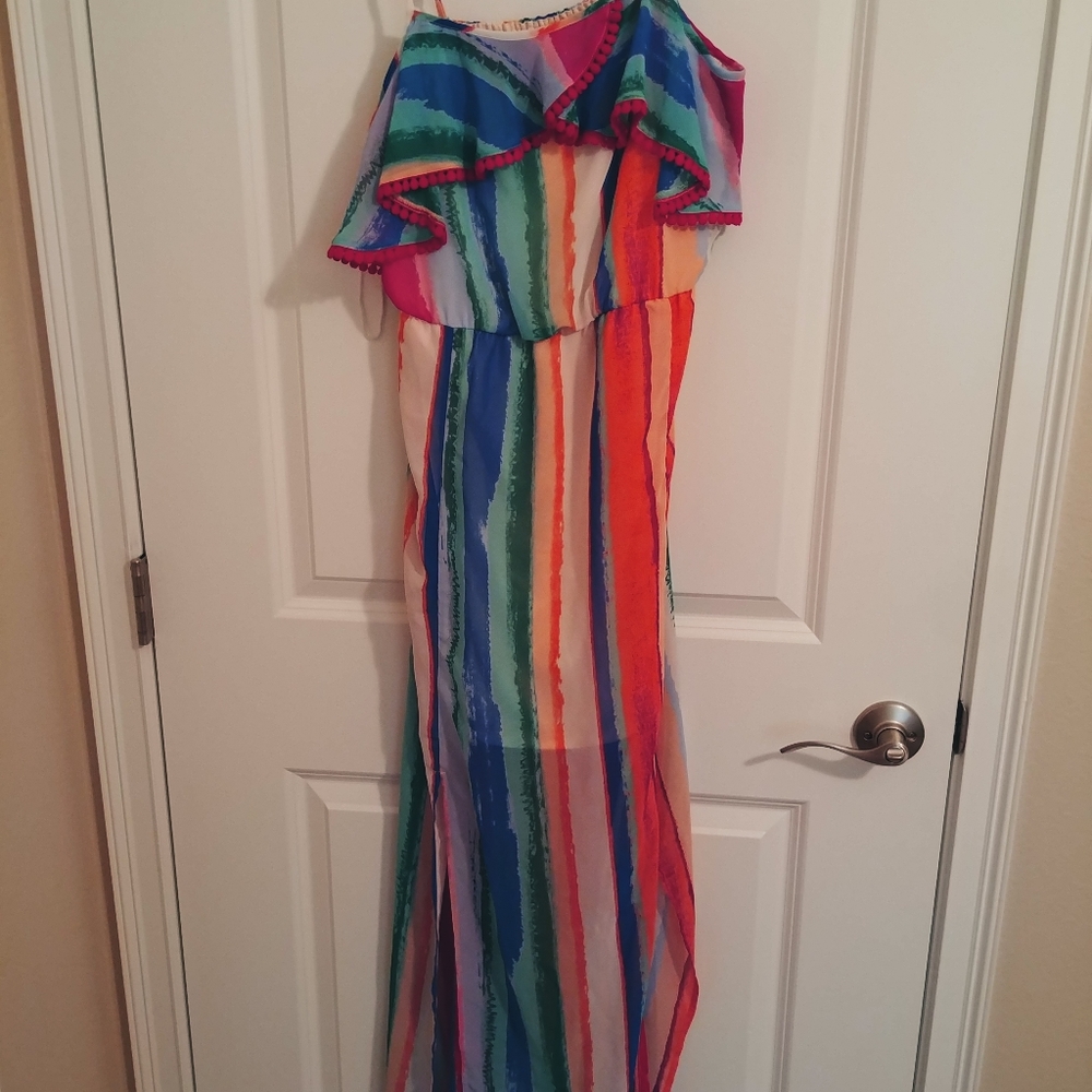 Candie's Watercolor Ruffle Maxi Dress